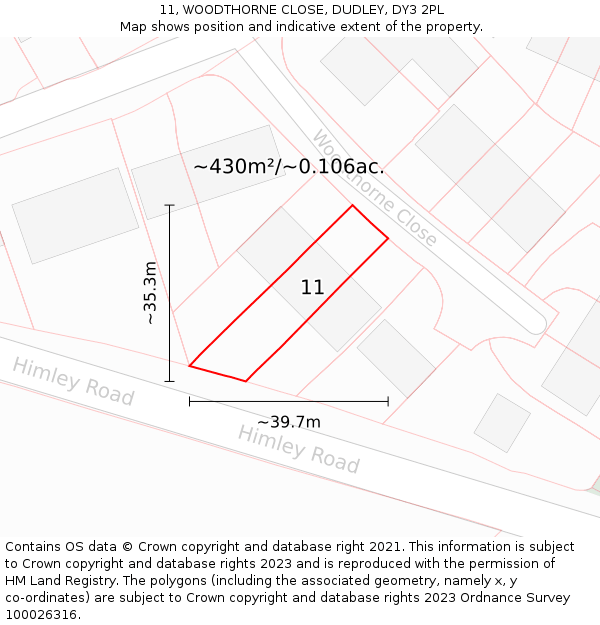11, WOODTHORNE CLOSE, DUDLEY, DY3 2PL: Plot and title map
