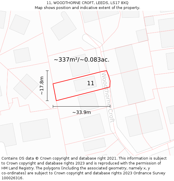 11, WOODTHORNE CROFT, LEEDS, LS17 8XQ: Plot and title map