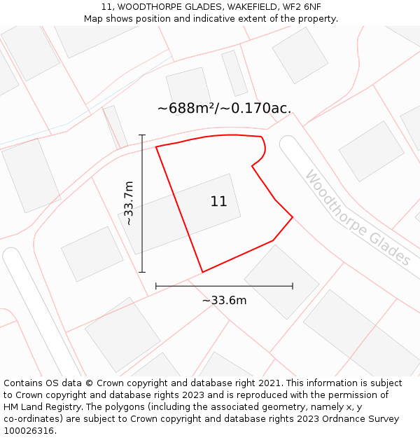 11, WOODTHORPE GLADES, WAKEFIELD, WF2 6NF: Plot and title map