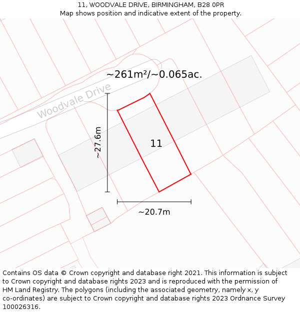 11, WOODVALE DRIVE, BIRMINGHAM, B28 0PR: Plot and title map