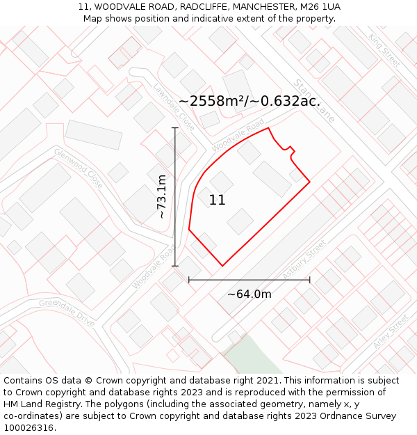 11, WOODVALE ROAD, RADCLIFFE, MANCHESTER, M26 1UA: Plot and title map