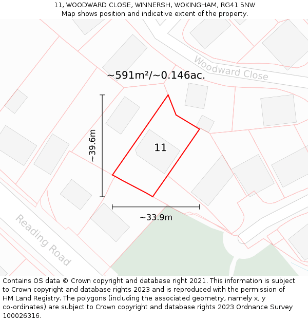 11, WOODWARD CLOSE, WINNERSH, WOKINGHAM, RG41 5NW: Plot and title map