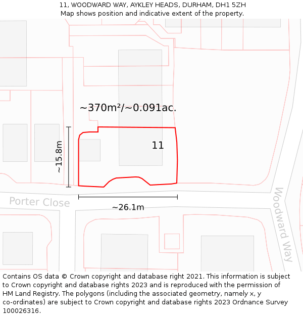 11, WOODWARD WAY, AYKLEY HEADS, DURHAM, DH1 5ZH: Plot and title map