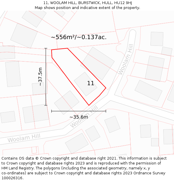 11, WOOLAM HILL, BURSTWICK, HULL, HU12 9HJ: Plot and title map