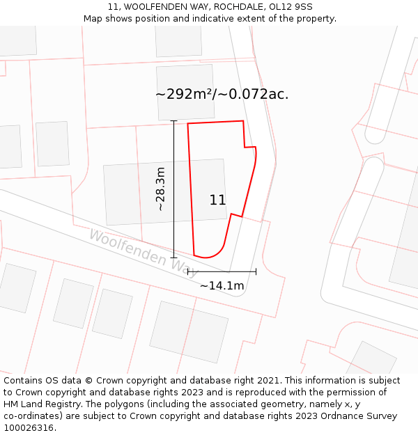 11, WOOLFENDEN WAY, ROCHDALE, OL12 9SS: Plot and title map