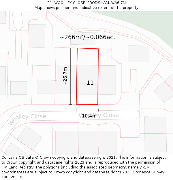 11, WOOLLEY CLOSE, FRODSHAM, WA6 7NJ: Plot and title map