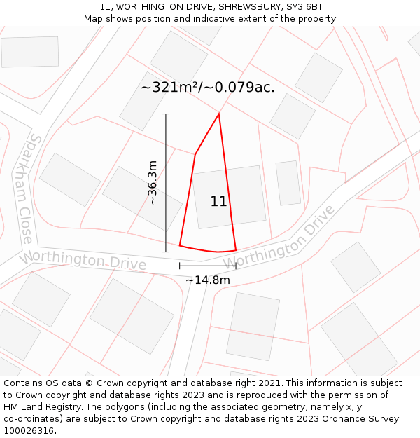 11, WORTHINGTON DRIVE, SHREWSBURY, SY3 6BT: Plot and title map