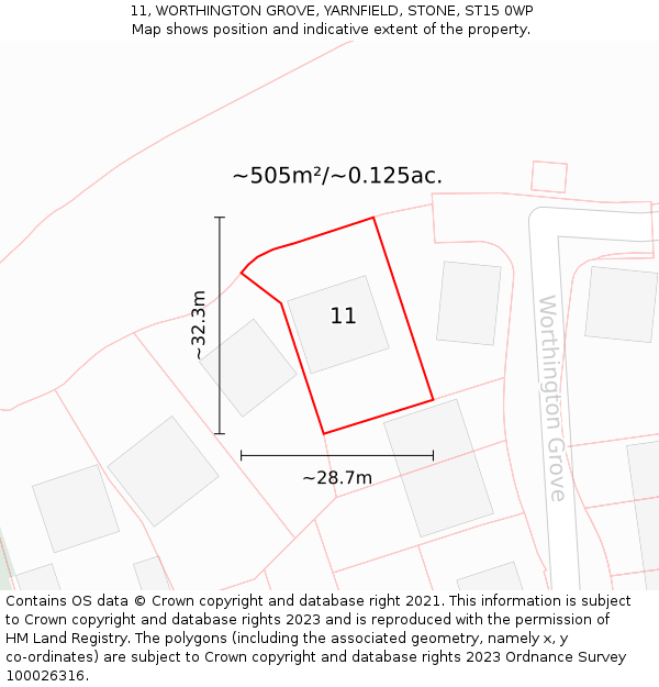 11, WORTHINGTON GROVE, YARNFIELD, STONE, ST15 0WP: Plot and title map