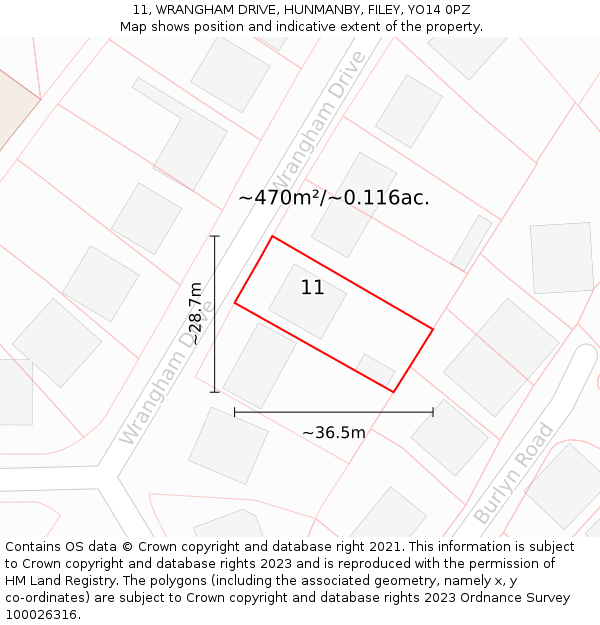 11, WRANGHAM DRIVE, HUNMANBY, FILEY, YO14 0PZ: Plot and title map