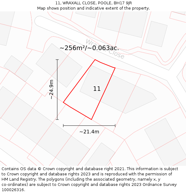 11, WRAXALL CLOSE, POOLE, BH17 9JR: Plot and title map