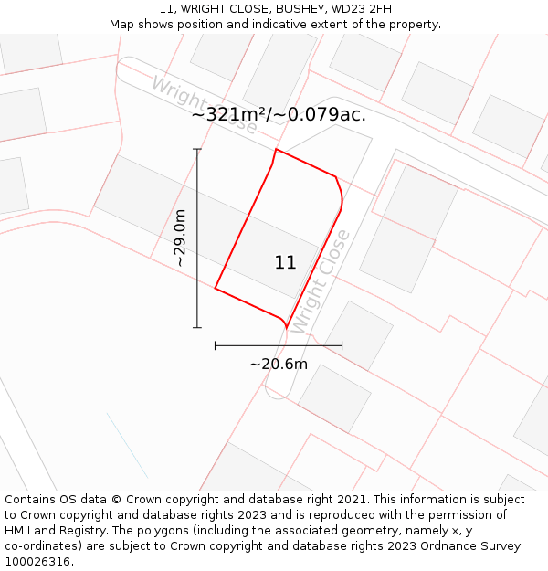 11, WRIGHT CLOSE, BUSHEY, WD23 2FH: Plot and title map