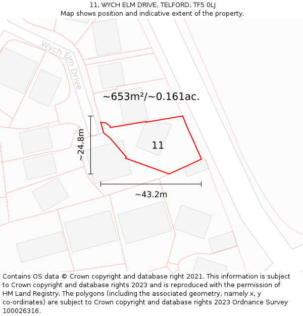 11, WYCH ELM DRIVE, TELFORD, TF5 0LJ: Plot and title map