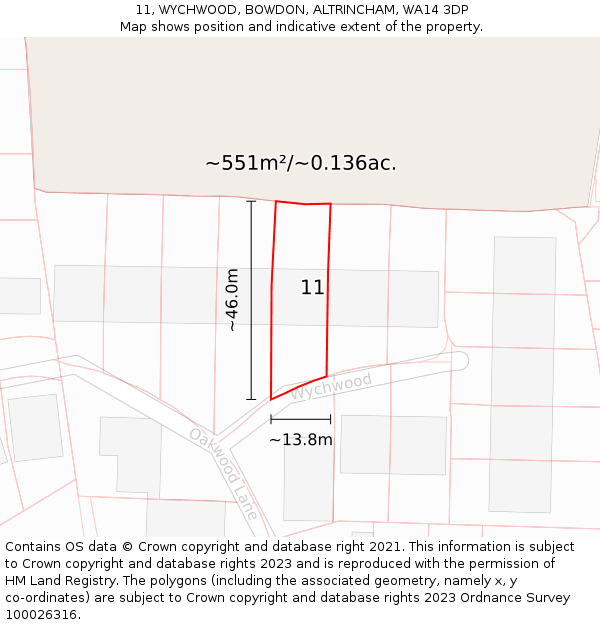 11, WYCHWOOD, BOWDON, ALTRINCHAM, WA14 3DP: Plot and title map