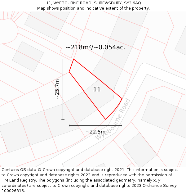 11, WYEBOURNE ROAD, SHREWSBURY, SY3 6AQ: Plot and title map