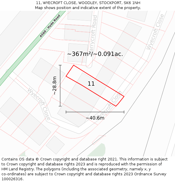 11, WYECROFT CLOSE, WOODLEY, STOCKPORT, SK6 1NH: Plot and title map