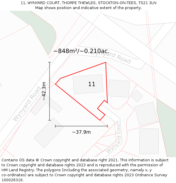 11, WYNYARD COURT, THORPE THEWLES, STOCKTON-ON-TEES, TS21 3LN: Plot and title map
