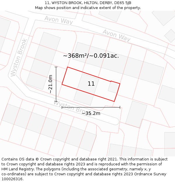 11, WYSTON BROOK, HILTON, DERBY, DE65 5JB: Plot and title map