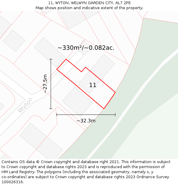 11, WYTON, WELWYN GARDEN CITY, AL7 2PE: Plot and title map