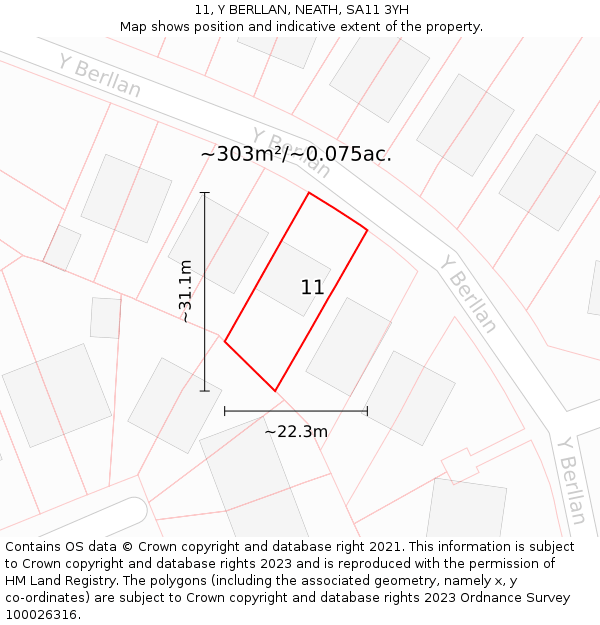 11, Y BERLLAN, NEATH, SA11 3YH: Plot and title map