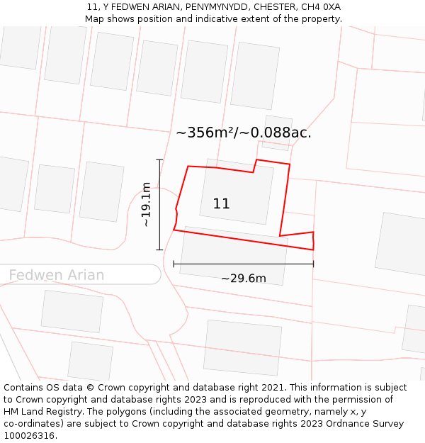 11, Y FEDWEN ARIAN, PENYMYNYDD, CHESTER, CH4 0XA: Plot and title map