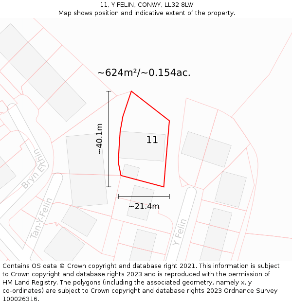 11, Y FELIN, CONWY, LL32 8LW: Plot and title map