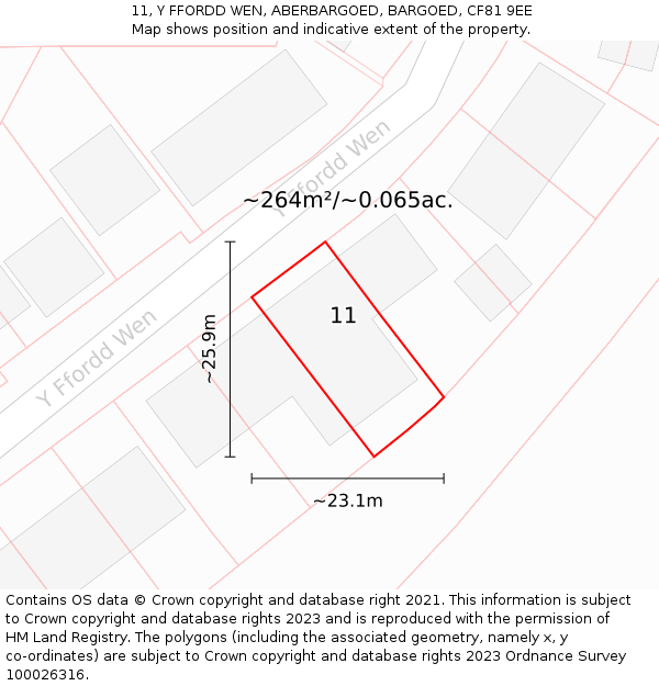 11, Y FFORDD WEN, ABERBARGOED, BARGOED, CF81 9EE: Plot and title map