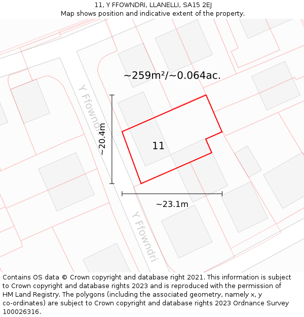 11, Y FFOWNDRI, LLANELLI, SA15 2EJ: Plot and title map