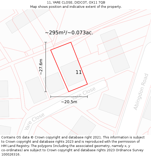 11, YARE CLOSE, DIDCOT, OX11 7QB: Plot and title map