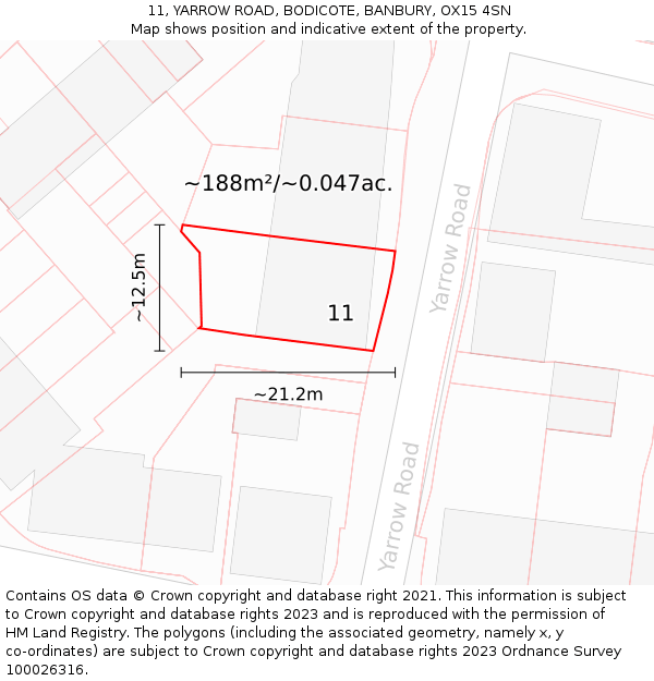 11, YARROW ROAD, BODICOTE, BANBURY, OX15 4SN: Plot and title map