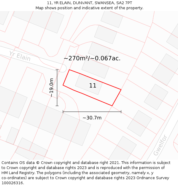 11, YR ELAIN, DUNVANT, SWANSEA, SA2 7PT: Plot and title map