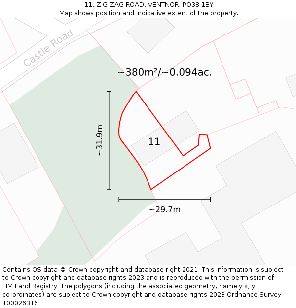 11, ZIG ZAG ROAD, VENTNOR, PO38 1BY: Plot and title map