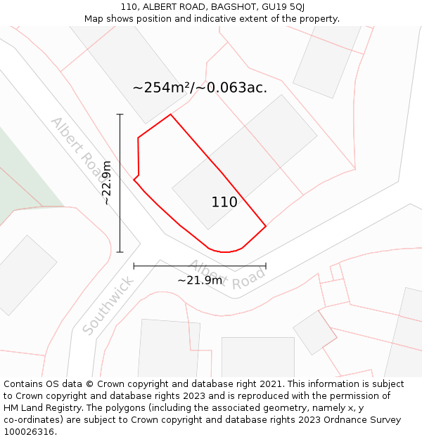 110, ALBERT ROAD, BAGSHOT, GU19 5QJ: Plot and title map