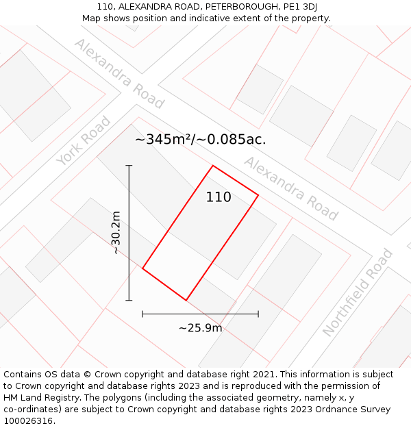 110, ALEXANDRA ROAD, PETERBOROUGH, PE1 3DJ: Plot and title map