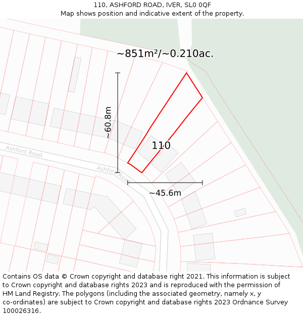 110, ASHFORD ROAD, IVER, SL0 0QF: Plot and title map