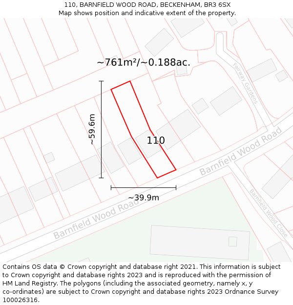 110, BARNFIELD WOOD ROAD, BECKENHAM, BR3 6SX: Plot and title map