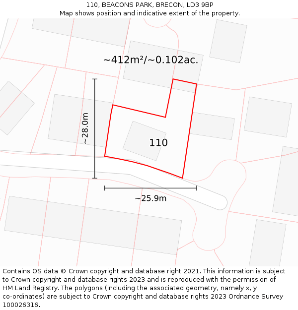 110, BEACONS PARK, BRECON, LD3 9BP: Plot and title map