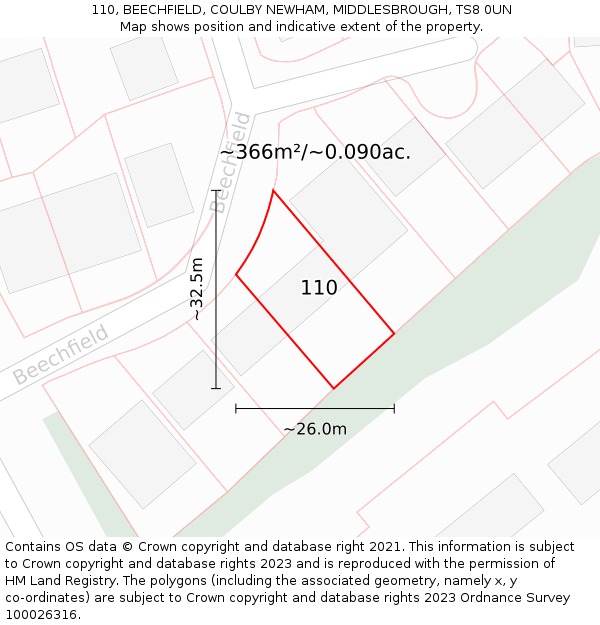 110, BEECHFIELD, COULBY NEWHAM, MIDDLESBROUGH, TS8 0UN: Plot and title map