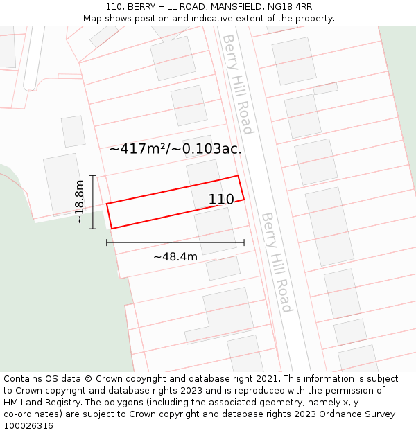 110, BERRY HILL ROAD, MANSFIELD, NG18 4RR: Plot and title map