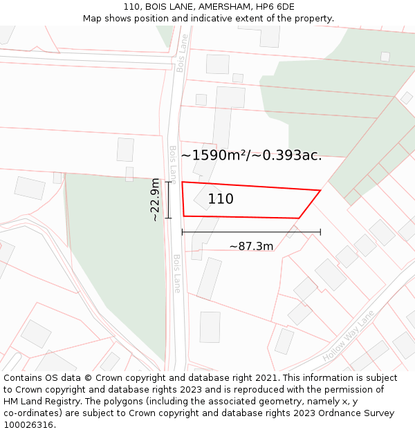 110, BOIS LANE, AMERSHAM, HP6 6DE: Plot and title map