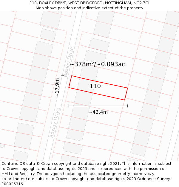 110, BOXLEY DRIVE, WEST BRIDGFORD, NOTTINGHAM, NG2 7GL: Plot and title map