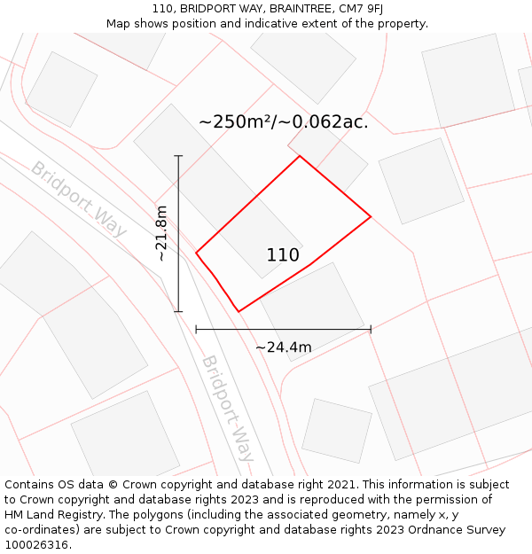 110, BRIDPORT WAY, BRAINTREE, CM7 9FJ: Plot and title map