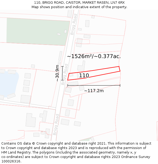 110, BRIGG ROAD, CAISTOR, MARKET RASEN, LN7 6RX: Plot and title map