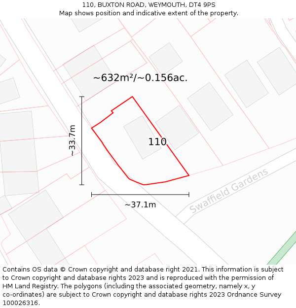 110, BUXTON ROAD, WEYMOUTH, DT4 9PS: Plot and title map