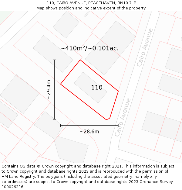 110, CAIRO AVENUE, PEACEHAVEN, BN10 7LB: Plot and title map