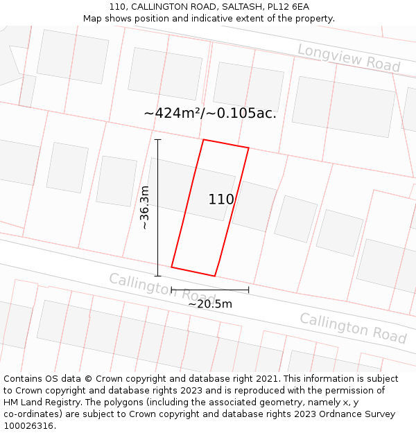 110, CALLINGTON ROAD, SALTASH, PL12 6EA: Plot and title map