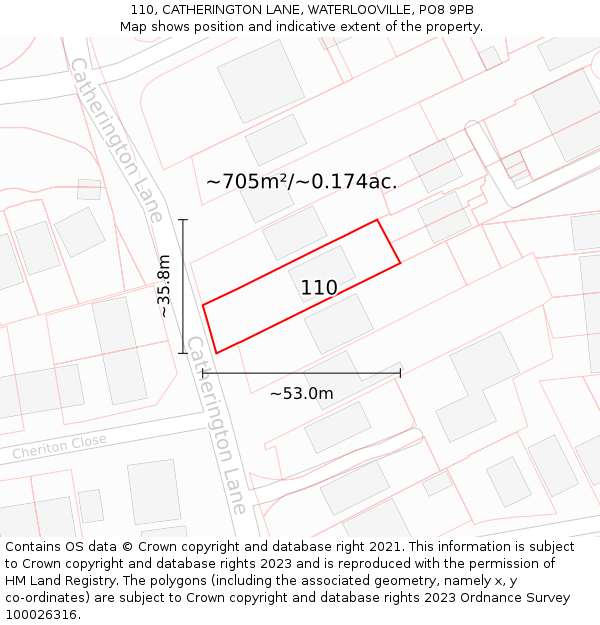 110, CATHERINGTON LANE, WATERLOOVILLE, PO8 9PB: Plot and title map