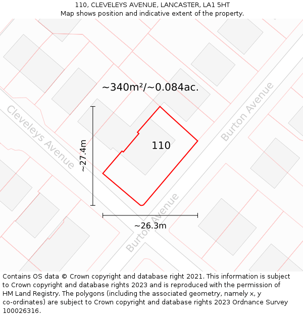 110, CLEVELEYS AVENUE, LANCASTER, LA1 5HT: Plot and title map