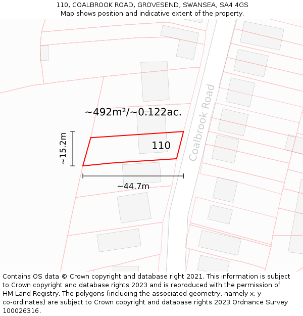 110, COALBROOK ROAD, GROVESEND, SWANSEA, SA4 4GS: Plot and title map