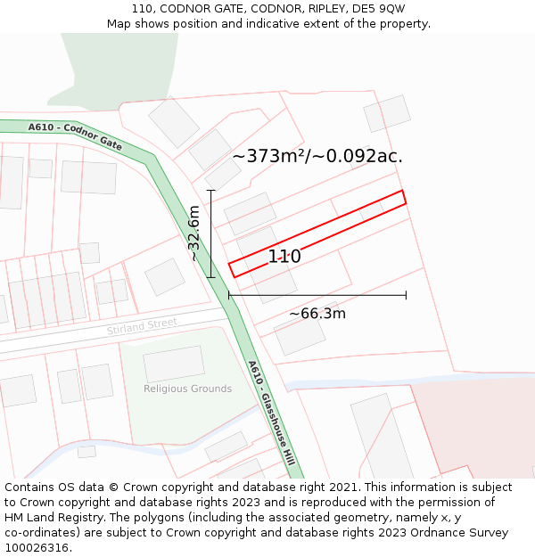 110, CODNOR GATE, CODNOR, RIPLEY, DE5 9QW: Plot and title map