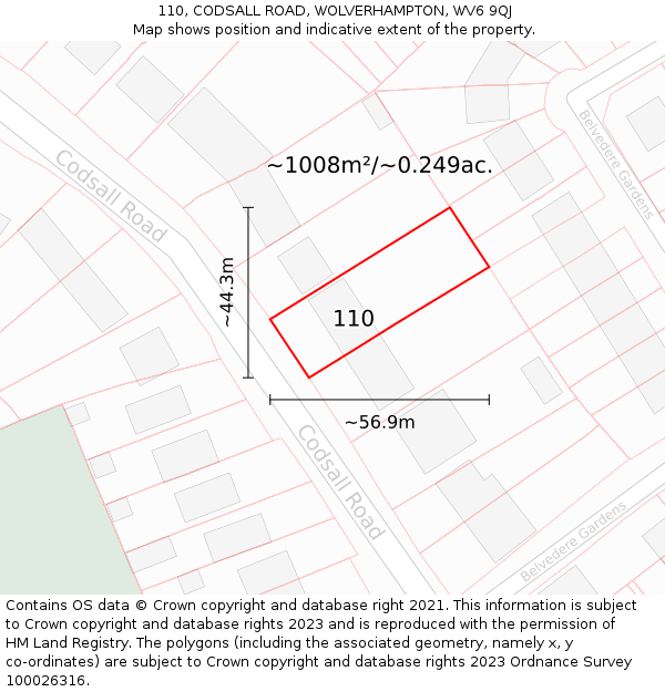 110, CODSALL ROAD, WOLVERHAMPTON, WV6 9QJ: Plot and title map